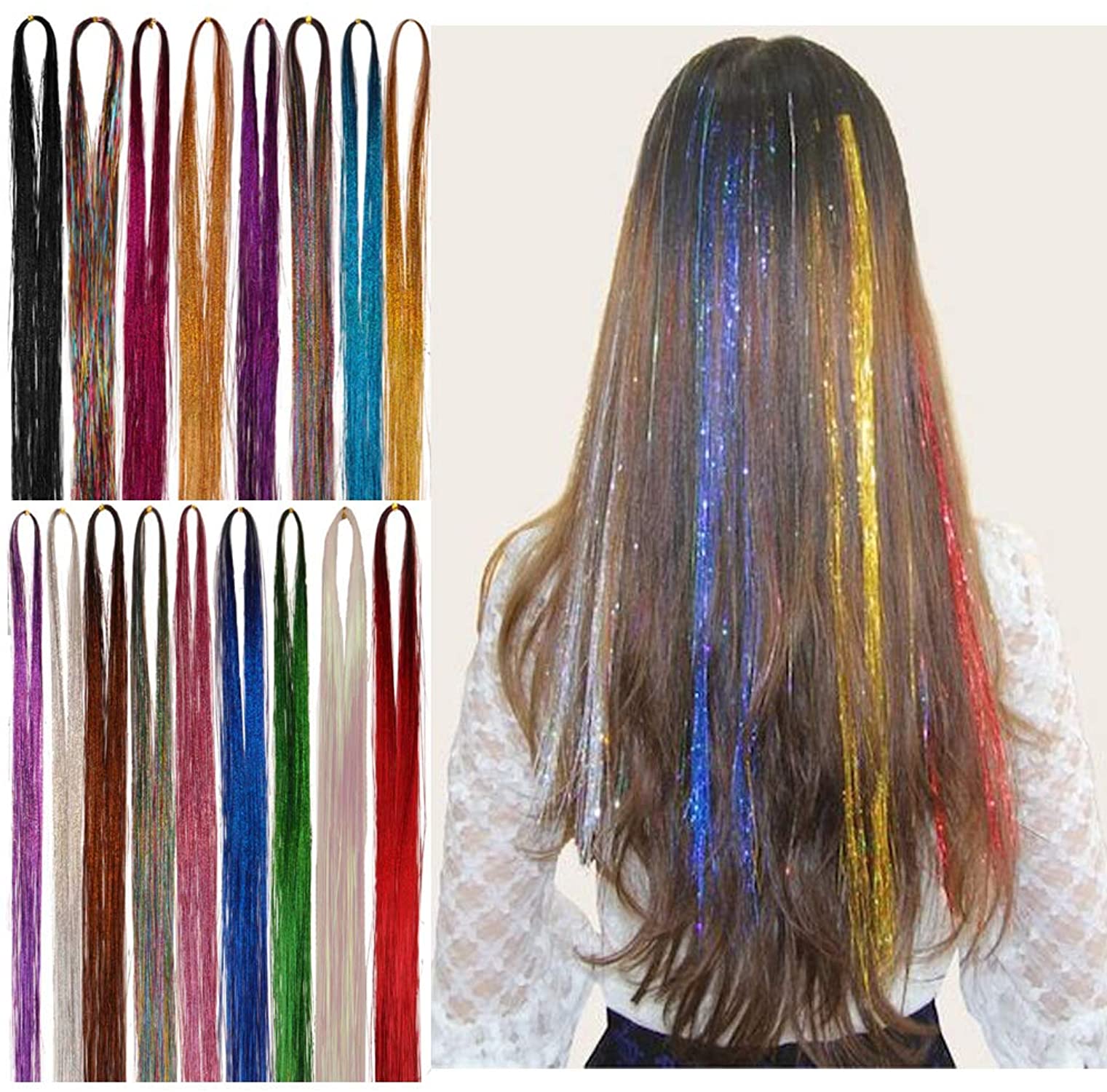 Hair Tinsel Extensions 17 Colors Fairy Hair Tinsel Kit Sparkling Shiny Hair  Extensions 3200 Strands Colored Party Highlights Glitter Extensions  Multi-Colors Hair Bling (17colors hair tinsel) 